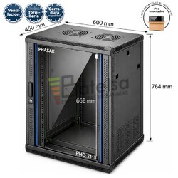 Armario Rack 15U 600x450 mm | Mural Phasak Pro PHO 2115